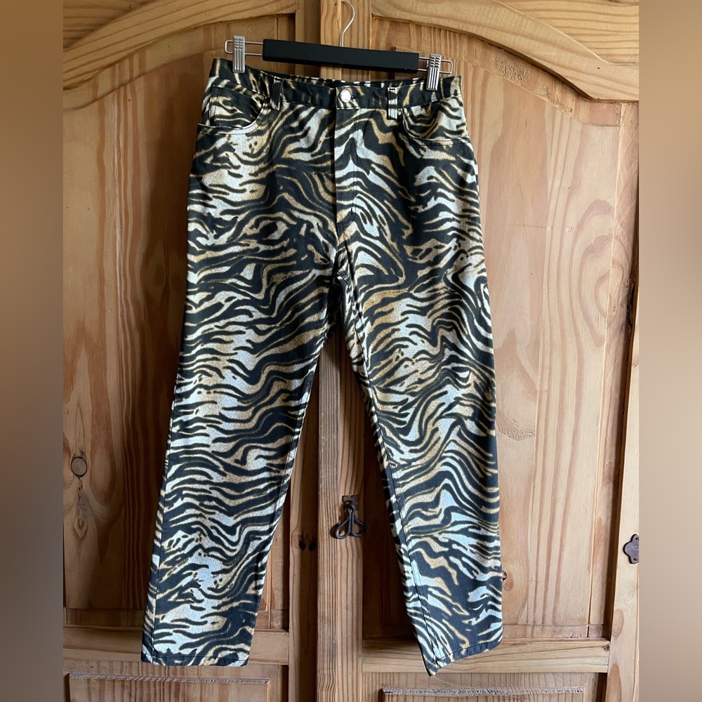 Rachel Comey Tiger Print Brown/Ivory Cropped Jeans Size 8